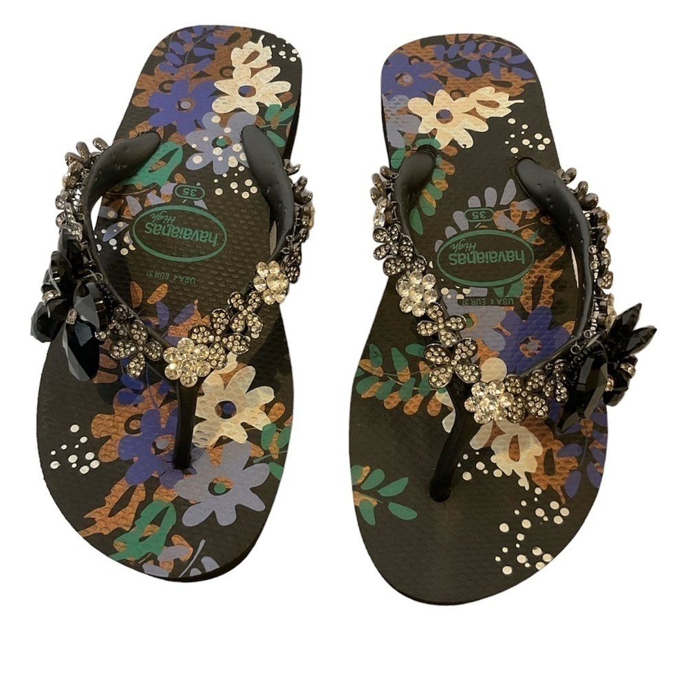 Havaianas Embellished High Wedge Rubber Sandals Size 4 - Picture 2 of 13